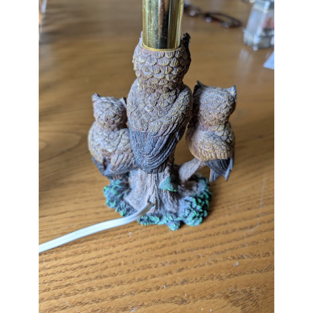 Vintage 4 Owls On A Tree Table Lamp Very Detailed Resin Small - Picture 2 of 13